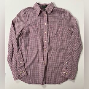 Lauren Ralph Lauren Pink Plaid Cotton Collared Button Up Long Sleeve Women XS